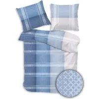 DOBNIG Bettwäsche Flanell, Flanell, 2 teilig, Karo, blau