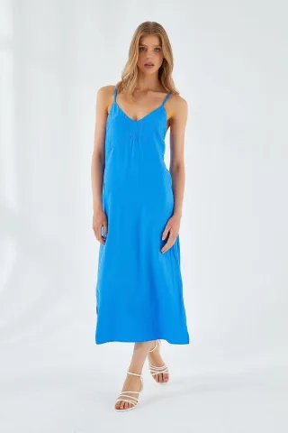 V-Ausschnitt Schlitz-Midi-Kleid