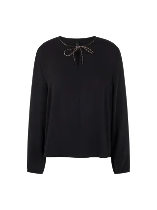 Marc Cain Sports - Langarm-Bluse mit Kordel-Kragen navy - Gr. - 36
