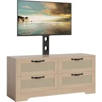 GarveeMore TV-Schrank mit 4 Rattan Schubladen & TV-Wandhalterung für bis zu 70 Zoll Holz TV Möbel Entertainment Center für Wohnzimmer & Schlafzimmer