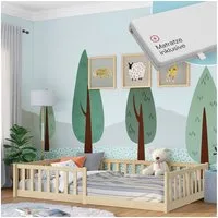 Bellabino Kinderbett Vere mit Rausfallschutz und Lattenrost (natur mit Matratze, Kiefer Massivholz), Bodenbett verfügbar in 80x160 & 90/120/140x200 cm