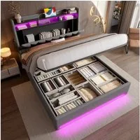 TavilaEcon Boxspringbett Modernes Polsterbett mit Stauraum im Kopfteil und LED-Beleuchtung (1-St), mit Lattenrost, USB- und Type-C-Anschlüsse