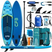 CFB SUP-Board Set 320x84x15 cm, Belastbarkeit 160 kg, Aufblasbares Stand Up Paddle Board, (mit 84 cm Standfläche & großem EVA-Deckpad, 12 tlg., SUP Set mit Paddel, Pumpe, Rucksack, Dry Bag, Handyhülle, Schultergurt), stabil, leicht und rutschfest, 3-