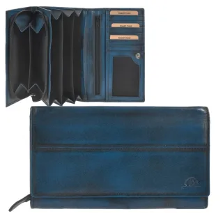 Greenburry Geldbörse Damen viele Fächer Destressed – Leder navy blue. Diese handgefertigte Langbörse bietet maximale Sicherheit im Alltag.