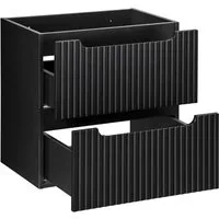 Lomadox Waschbeckenschrank NEWPORT-56-BLACK 60cm Badmöbel 2 Auszüge schwarz gerillte Front grifflos