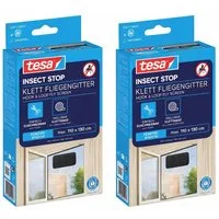 tesa Fliegengitter-Gewebe, (Spar-Set, 2-St., zuschneidbar, selbstklebend - 100 cm x 100 cm - Weiß - 2er Set), mit Klettband, zuschneidbar - Mückenschutz ohne Bohren