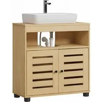 VASAGLE Waschbeckenunterschrank Badezimmerschrank Aufbewahrungsschrank Breite 60cm, mit 2 Lamellentüren, verstellbares Brett