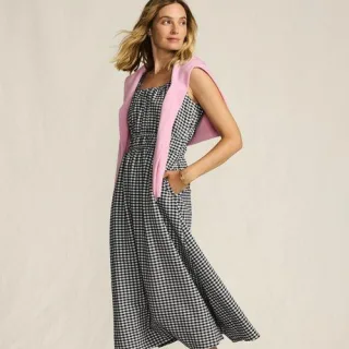 Gingham-Midikleid für Damen, Damen, size: regular, Schwarz, Baumwolle/Polyester/Polyester-Mischung, by Lands' End