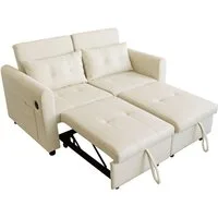 Odikalo Schlafsofa 3-in-1 2er-Sofa Ausziehbar Verstellbar Rückenlehne USB Weiß/Schwarz