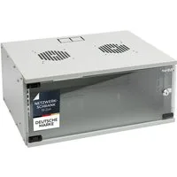 HMF Serverschrank Netzwerkschrank, Serverschrank 19 Zoll, 4 HE, 400 mm Tiefe, Glastür, Lichtgrau
