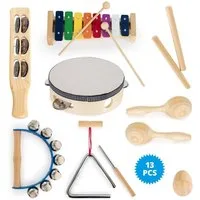 Classic Cantabile Spielzeug-Musikinstrument CC PS-13 Kinderpercussion Starter-Set 13-teilig - Instrumente aus Holz, Ideal für Kindergarten und Musikalische Früherziehung