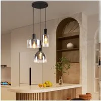 ZMH Pendelleuchte 3/4-flammig,Rauchglas Hängeleuchte,E27 Vintage Glaslampe, höhenverstellbar, ohne Leuchtmittel, für Esstisch und Wohnzimmer