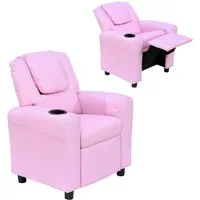 HOMCOM Sessel mit Liegefunktion, Eingebauten Becherhalter, Rosa (Kindersessel, 1-St., Kindersofa), für Wohnzimmer, Rosa