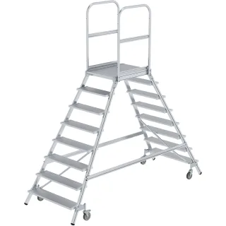 Munk Podesttreppe beidseitig begehbar mit Federrollen Aluminium geriffelt - 050208