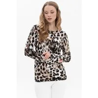 Passioni Strickpullover mit Leoprint aus Strukturstrick