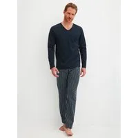 CALIDA Schlafanzug Cotton Special (2 tlg) Langarm, V-Ausschnitt, Comfort Fit, lange Hose
