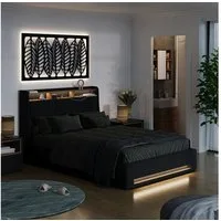 VitaliSpa® Polsterbett Christin, Anthrazit/Eiche, mit LED und USB-Anschluss (1-tlg)