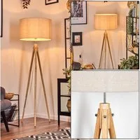 hofstein Stehlampe Stehlampe aus Holz/Stoff in Naturfarben/Beige/Weiß, ohne Leuchtmittel, skandinavische Design Leuchte, Schirm (50 cm) u. Fußschalter, 1 xE27