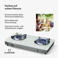 Klarstein Doppelkochplatte Barzona, Gaskocher Dopple Gas Brenner Camping Hob 7700 W