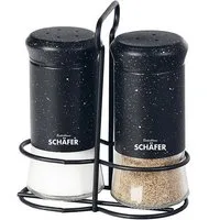 Schäfer Elektronik Salz- / Pfefferstreuer 3tlg. Salz-/Pfeffer-Menage "Marble Black", (3-tlg), Glasflasche, hochwertiger Edelstahl