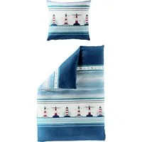 BIERBAUM Bettwäsche Leuchtturm, Seersucker, 2 teilig, Seersucker, 100 % Baumwolle, mit maritimen Muster, pflegeleicht