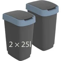 ROTHO Mülleimer TWIST 2er-Set Abfalleimer 25l - 2-in-1 Deckel - ideale Mülltrennung, ideal für Mülltrennung & Recycling