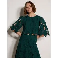 Apricot Spitzentop Guipure-Spitzen-Crop-Top mit Gänseblümchen