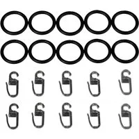 Liedeco Gardinenring, Gardinenstangen, (Set, 10-St., mit Faltenlegehaken), für Gardinenstangen Ø 20 mm