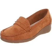 Ital-Design Damen Loafer Slip-On mit Keilsohle in Veloursoptik Slipper (91849431) Keilabsatz/Wedge Mokassins in Camel