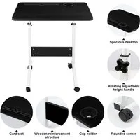 JEOBEST Computertisch Laptoptisch mit Rollen, Laptopständer Holz Höhenverstellbar(62 - 85cm), Mobiler Beistelltisch Pflegetisch mit Tablet Steckplatz