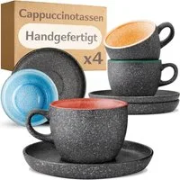 Cosumy Cappuccinotasse Cappuccino Tassen mit Untertassen 4er Set Bunt, 8-tlg., Keramik, Warm