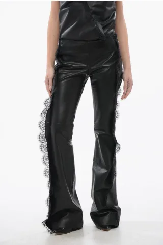 Lederhose mit Spitzenbesatzdetails in Schwarz