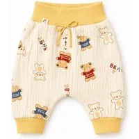 La Bortini Schlupfhose Baby Hose sommerliche Erstlingsshose aus Musselin, neutral (Hose für Neugeborene Jungen und Mädchen) aus Baumwolle, mit Bärchen-Muster, 44 50 56 62 68 74 80 86