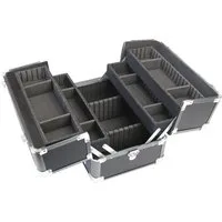 HMF Kosmetikkoffer Alu Kosmetikkoffer mit Ziehharmonikasystem, verstellbare Trennwände (inkl. Schultergurt), Schminkkoffer leer, 33 x 22,5 x 24 cm, Schwarz