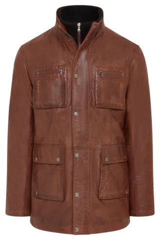 Herren Braune Leder Militärjacke Outwear Mantel - Field