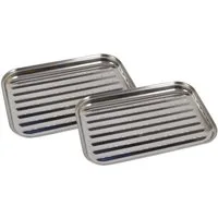BURI Grillschale 2x Edelstahl Grillschale 35x24cm BBQ Grillzubehör Pfanne Gemüseschale