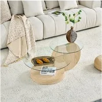 gopop Couchtisch 2er Set, Rundes Glas-Beistelltisch Wohnzimmertisch mit Stauraum, 6 mm Hartglasplatten, MDF-Basis, 90x70 cm