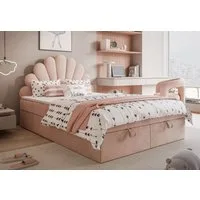 Lookway Boxspringbett ASHLEY Polsterbett mit Muschel-Kopfteil und Bettkasten (Boxspringbett mit Topper), gepolstertes Kopfteil