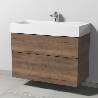 Sanipa 3way Waschtischunterbau zu Kaldewei Silenio Waschtisch mit 2 Auszügen, Eiche-Tabak SM45650