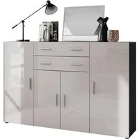 Vladon Highboard Aron (Anrichte, mit 4 Türen und 2 Schubladen), Anthrazit matt/Sandgrau Hochglanz (166,5 x 106,5 x 35 cm)