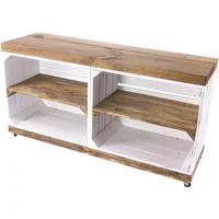 Kistenkolli Altes Land Allzweckkiste Sitzbank TV Bank Caro weiss mit Palisander Planke und Brettern (Spar-Set, 1er Set)