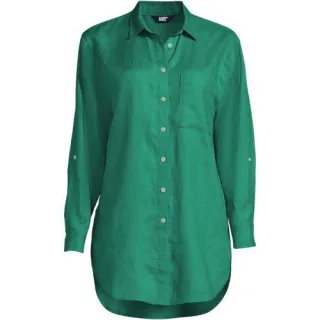Tunikahemd aus Leinen mit Rollärmeln für Damen, Damen, size: regular, Grün, Leinen, by Lands' End
