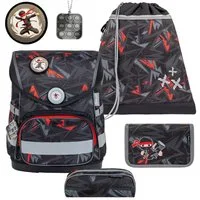 Belmil Schulranzen "Compact mit Patch" 2026 mit Magnetschloss 1. Klasse neue Designs (4-tlg), 19 Liter Volumen, Einschulung, Grundschule, Ninja, für Jungen