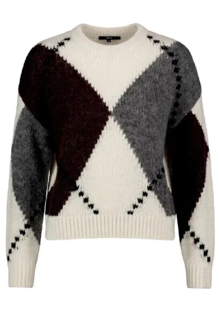zero - Strickpullover im Boxy-Cut weiß/grau/rot - Gr. - 36