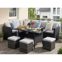 MeXo Gartenlounge-Set Lounge Gartenmöbelset für 8-10 Personen, (Outdoor Garten-Essgruppe, 7-tlg., 8 cm breitere Armlehnen, pflegeleichte Polywood-Tischplatte), Belastbarkeit pro Sitzplatz bis zu 140kg, für Terrasse Garten