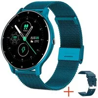 TPFNet SW06 mit Milanaise Armband + Silikon Armband Smartwatch (Android), individuelles Display - Armbanduhr mit Musiksteuerung, Herzfrequenz, Schrittzähler, Kalorien, Social Media etc., Blau