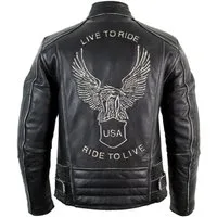 MDM Bikerjacke Motorrad Chopper Lederjacke mit einer Adler Prägung Mit Protektoren