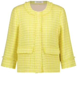 GERRY WEBER Collection - Strukturierte Blazerjacke mit Fransenkante gelb - Gr. - 38