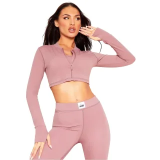 Missy Empire - Jacke für Damen, kurz geschnitten, Fitnessstudio, Anliegend, Langärmlig (Rosa)