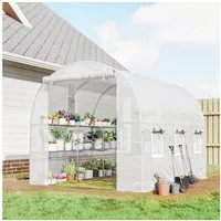 Outsunny Foliengewächshaus Gewächshaus mit Regalen, rollbar, UV-beständig, Tomatenhaus, BxTxH: 198 x 275 x 191 cm, BxLxH: 25 x 273 x 191 cm, 0.5 mm Wandstärke, Gewächshaus 3-St., Folientunnel, Weiß